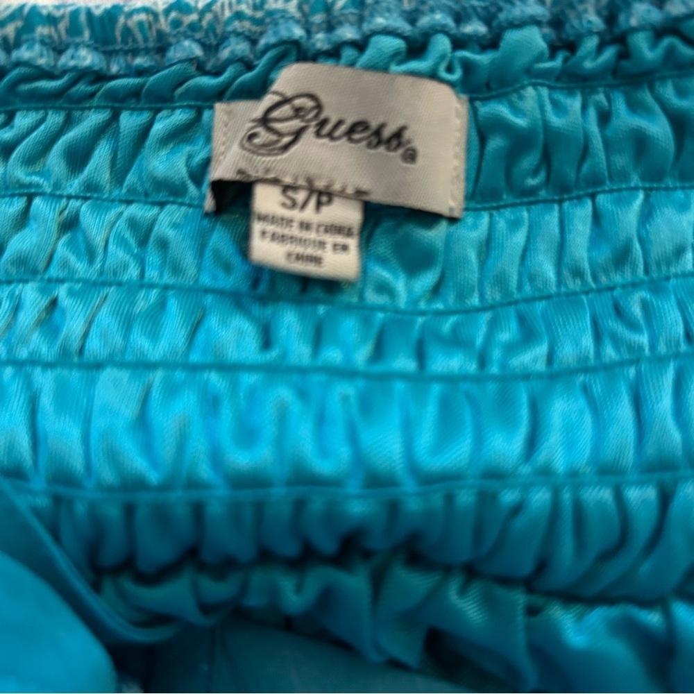 Guess Aqua Blue and White Paisley Sleeveless Spaghetti Strap Maxi Sundress SZ S - Picture 5 of 7